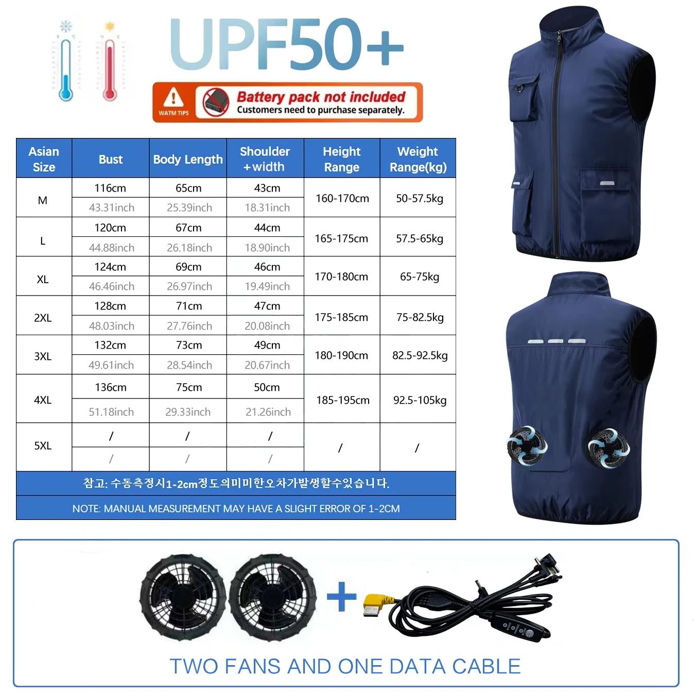 Summer Cooling 2-4 Fan Holes Fan Workwear, Unisex Short Sleeve, Outdoor Sun Protection & Cooling Vest with Built-in Fans