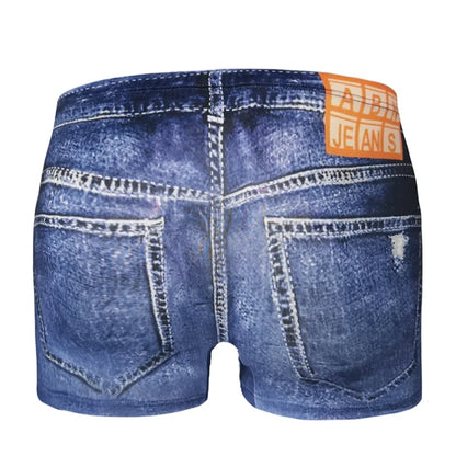 1PCS New denim shorts sexy imitation denim digital printed polyester boxer shorts