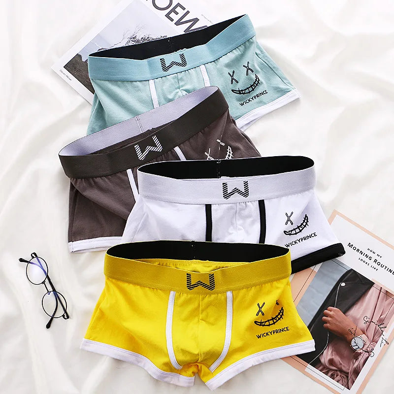 1/3/4 Pcs Mens Underwear Cotton Men Boxer Panties U-convex Man Breathable Underpants Sexy Comfort Male Boy Smiling Face Boxers