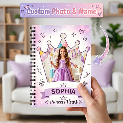 1pc Custom Photo & Name,Princess Crown Spiral Notebook,Lined Inner Pages,Birthday,Back‑to‑School,Note‑taking,School Supplies