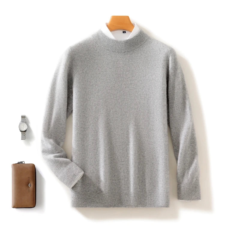 Fall/Winter New Wool Pullover Sweater Cashmere Shirt Men's Semi-high Neck Long Sleeve Loose Knitted Bottom Shirt