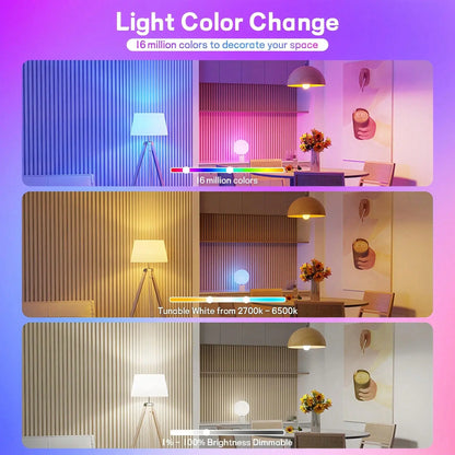 4pcs, Smart Bulbs, Smart Light Bulbs RGBCW LED Color Changing BuIbs Smart Home Devices With Dimmable Music Sync, Led Lights For Bedroom Wireless Light Bulbs With App Control, Suitable For Scenarios Such As Bedrooms And Living