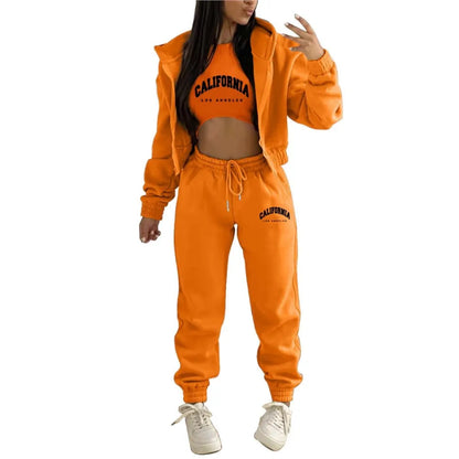 Autumn And Winter New Fleece Hoodie Letter Print Hooded Women's Suit Fashion Loose Casual Sports Pants Female 3 Piece Set 2024
