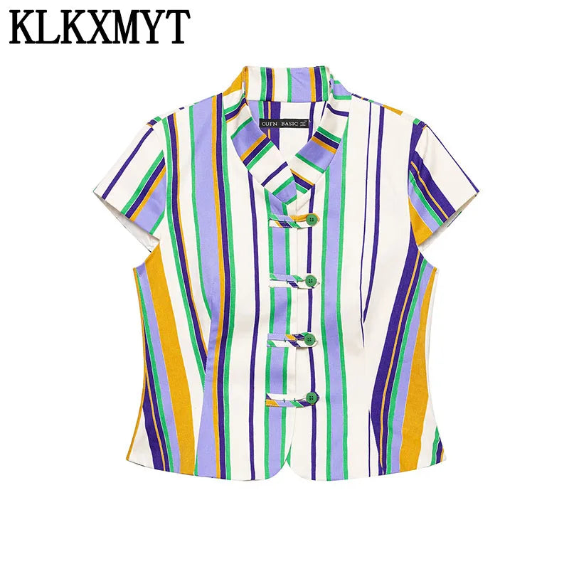 KLKXMYT Chic Stripe Pants Set Women Sleeveless Short Shirt Top Straight Trousers Suits 2026 Summer Woman Outfits ﻿