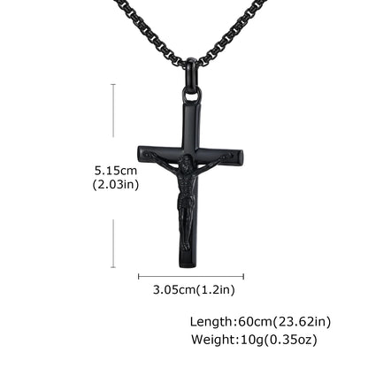 Stainless Steel Cross Necklace Catholicism Jesus Pendant Gold Color Collar Church Prayer Faith Jewelry for Men Women Gift
