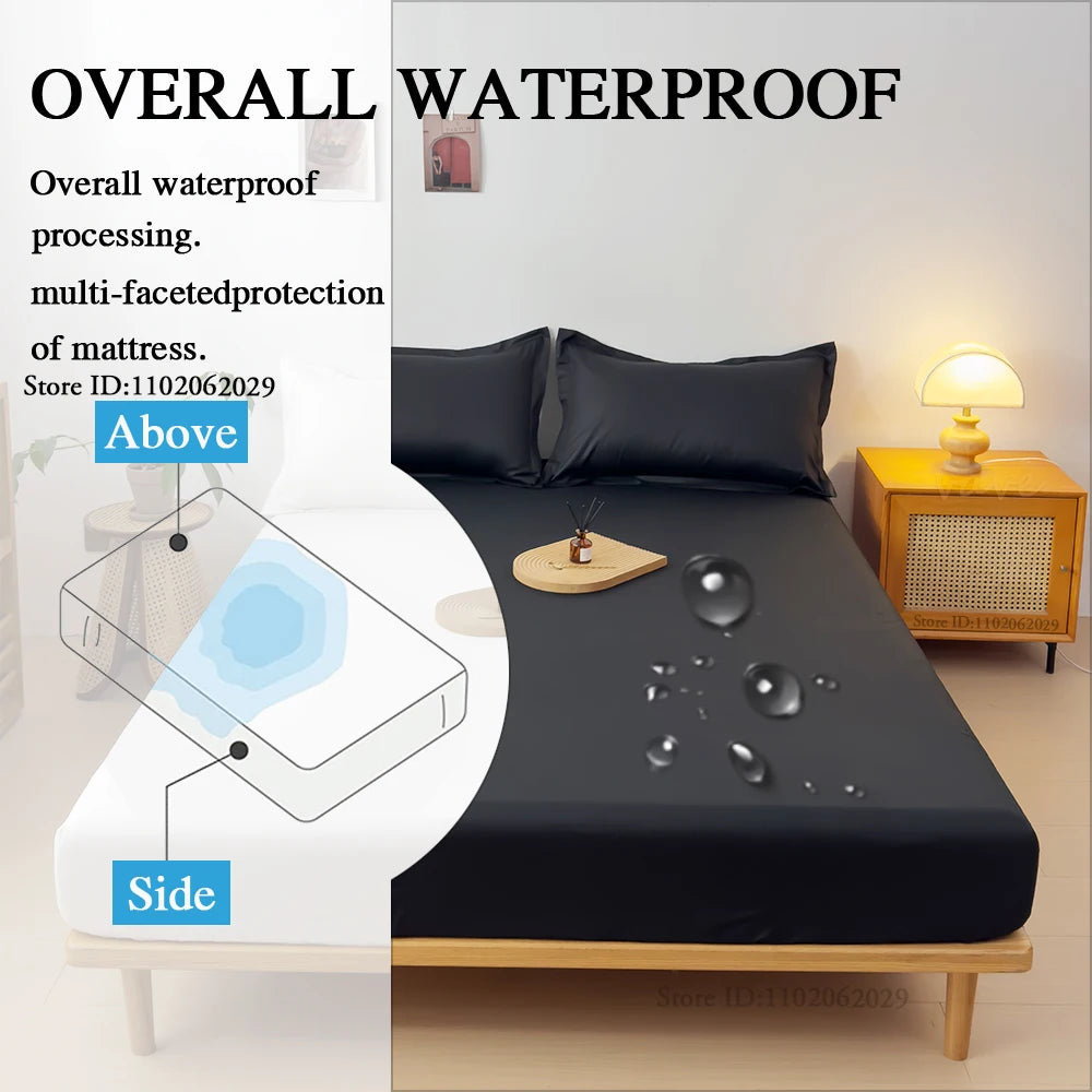Throw Waterproof Mattress Cover Bed Fitted Sheet Mattress Bedspread Protector Pads Single/Double/King/Queen Full Size Gray/White