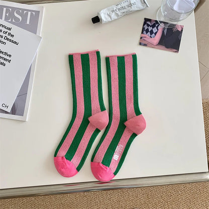 1Pairs Striped Funny Socks Korean Japanese Man Women Design Unisex Fashion Trendy Crew Stockings