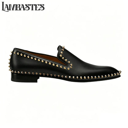 Metallic Stud Trimmed Mens Loafers Patent Matte PU Leather Slip on Shoes Edge Studded Accent Designer Style Formal Dress Shoes