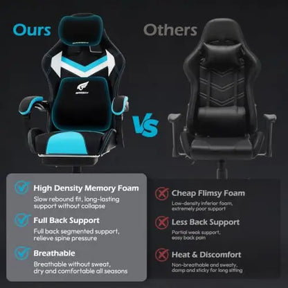 Ergonomic Gaming Chair for Adults, Black Blue | Comfy Video Game Chair with Footrest, Gamer Chair with Headrest and