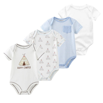 4pieces Newborn Baby Boy Clothes Cartoon Cotton Romper Summer Short