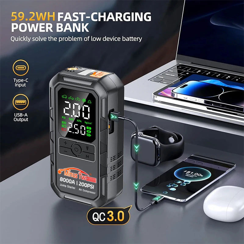 4-In-1 Car Jump Starter with Air Compressor Peak 4000a Auto Battery