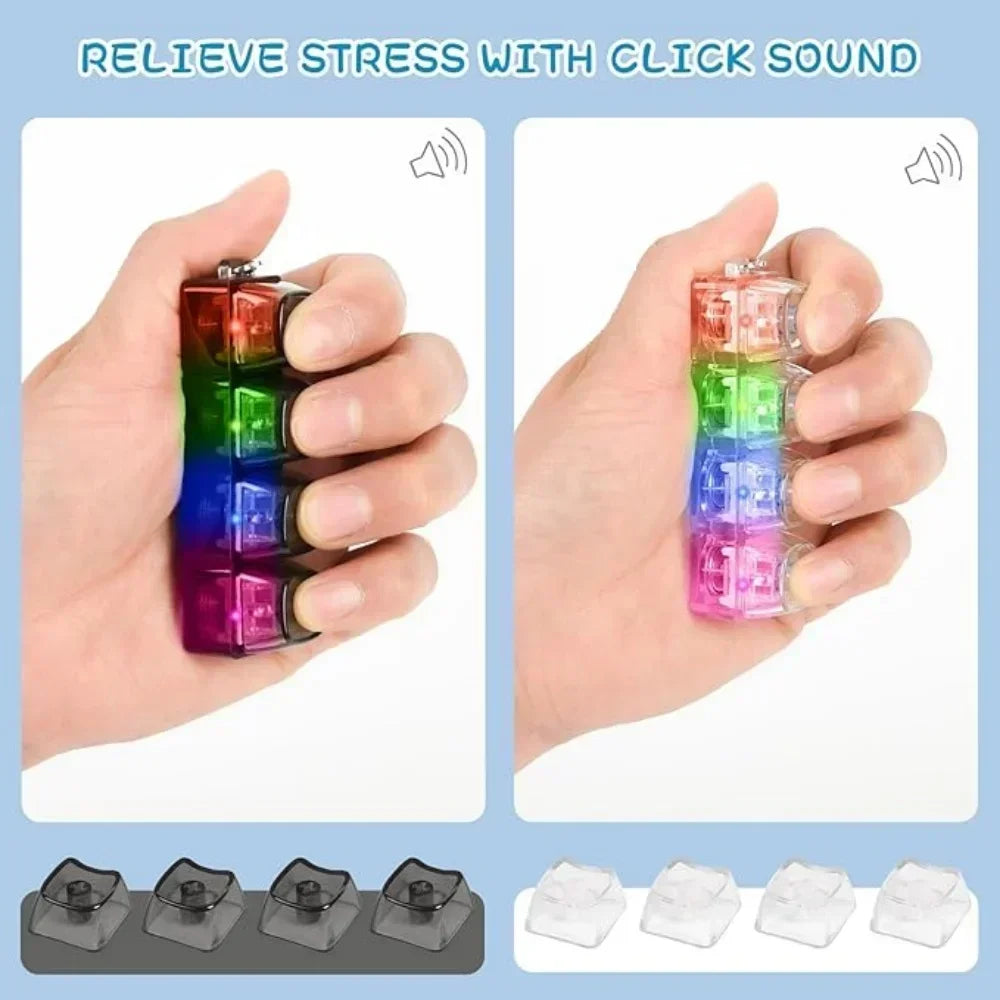 1pcs LED Keyboard Keycap Stress Relief Keychain  4 Button Fidget Tool for Adult Kids Office Decompression Gadget Tech Keychain