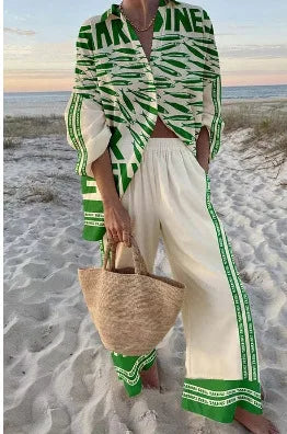 Summer Casual Shirts Two Piece Outfits 2 Pieces Set For Woman New In Matching Sets Blouse For Woman Temperament Vacation Printed