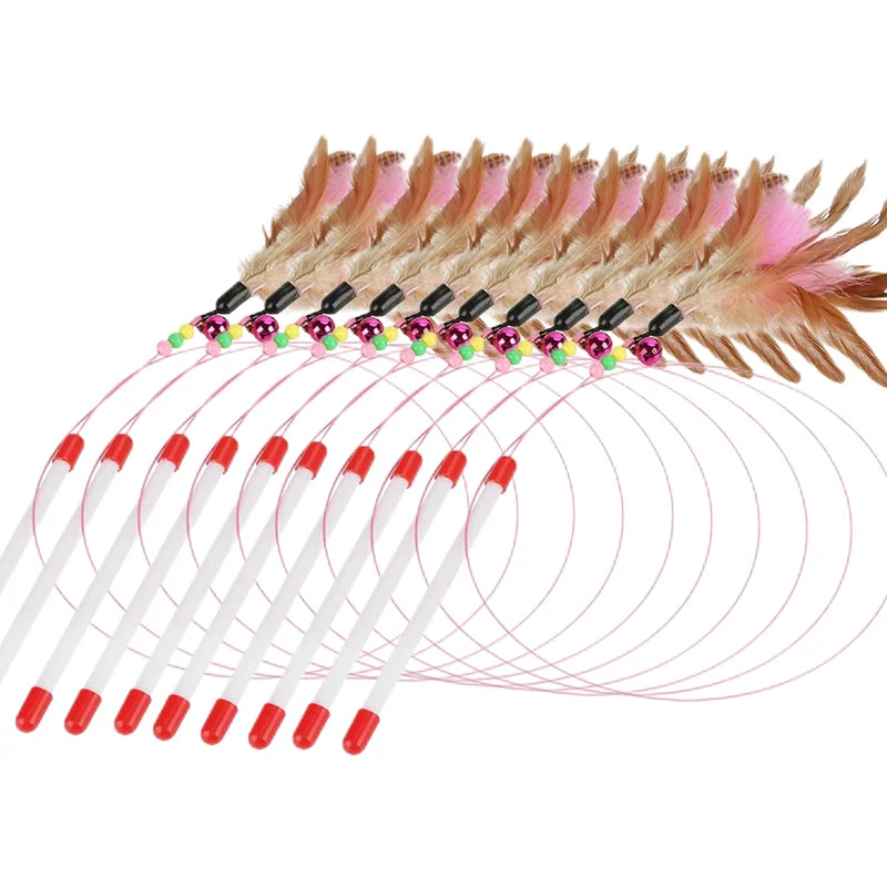 1-10Pc Interactive Cat Feather Toy Accessories  Pet Supply Wand Kitten Cat Teaser Feather Toys with Bell Interactive Stick Toy