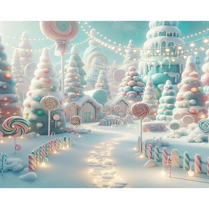 Candyland Backdrop Fantasy Candy Theme Castle Lollipop Party Banner for Girls Birthday Decor Photography Background Photo Booth