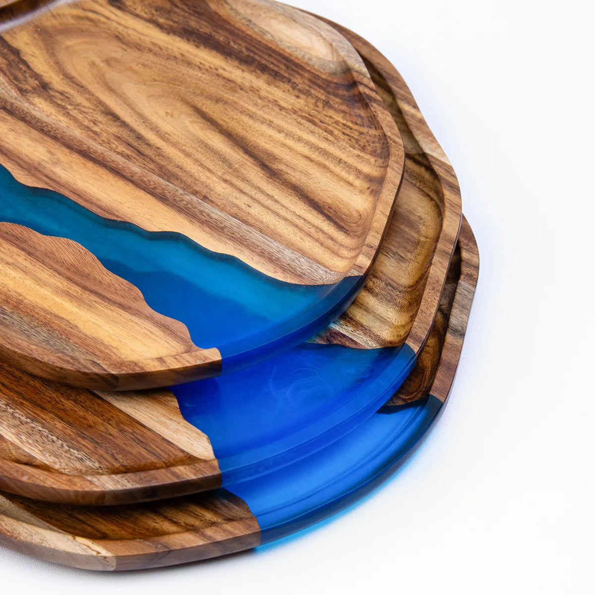 Acacia wood epoxy resin craft tray; tea tray; round plate; resin river; fireplace tray; home light luxury plate; wholesale