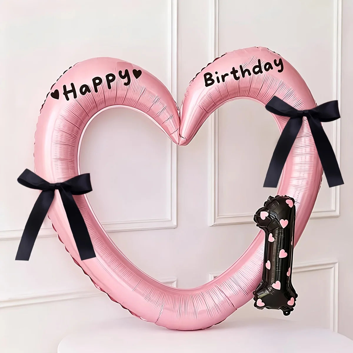 7Pcs 16inch Black Number Hollow-Out Heart Balloons and Heart Stickers Set, Includes 2 Number Balloons, 2 Stickers, 1 Glue Stick, 2 25cm Ribbons, for Birthday Parties, Wedding Anniversary Celebrations, Holiday Decorations