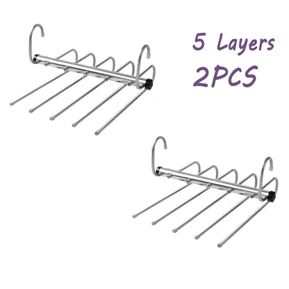 5/9 Layers Pants Hanger Stainless Steel Clothes Storage Hanger Space Saving Multi Trouser Rack Closet Organizer for Slacks
