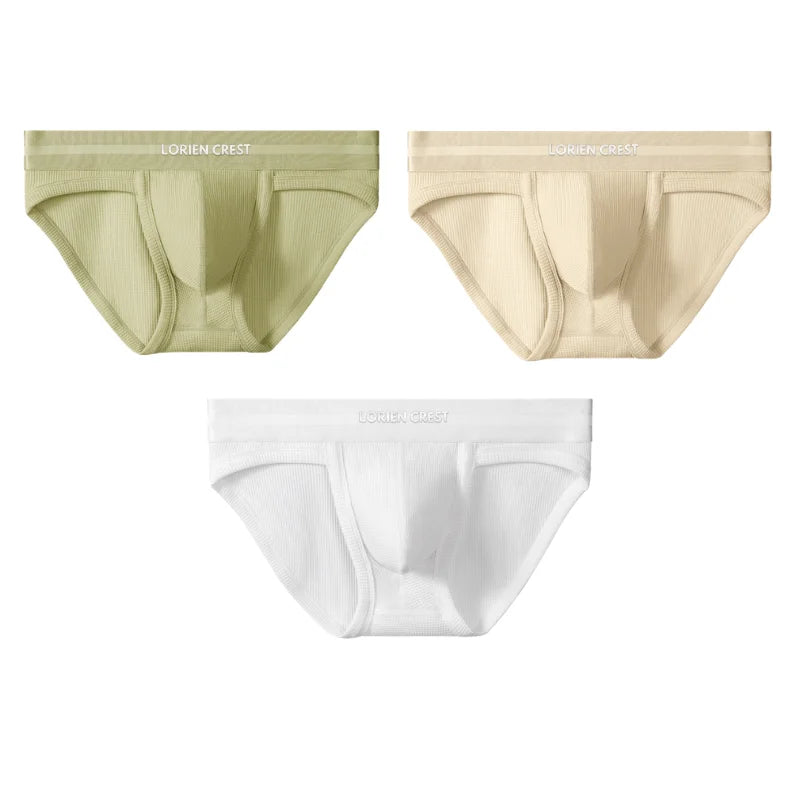 3pcs Sexy Men Waffle Cotton Briefs with Raised Bag Support Pouch With Hole U Spacious Separate Crotch Breathable Anti-sweat