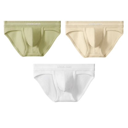 3pcs Sexy Men Waffle Cotton Briefs with Raised Bag Support Pouch With Hole U Spacious Separate Crotch Breathable Anti-sweat