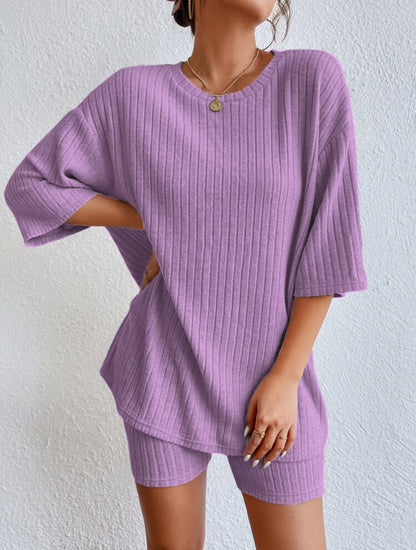 Spring Summer Short Sleeve T Shirt Short Pants Two Piece Set Women Casual Loose O Neck Top High Waist Tracksuit Female Outfits