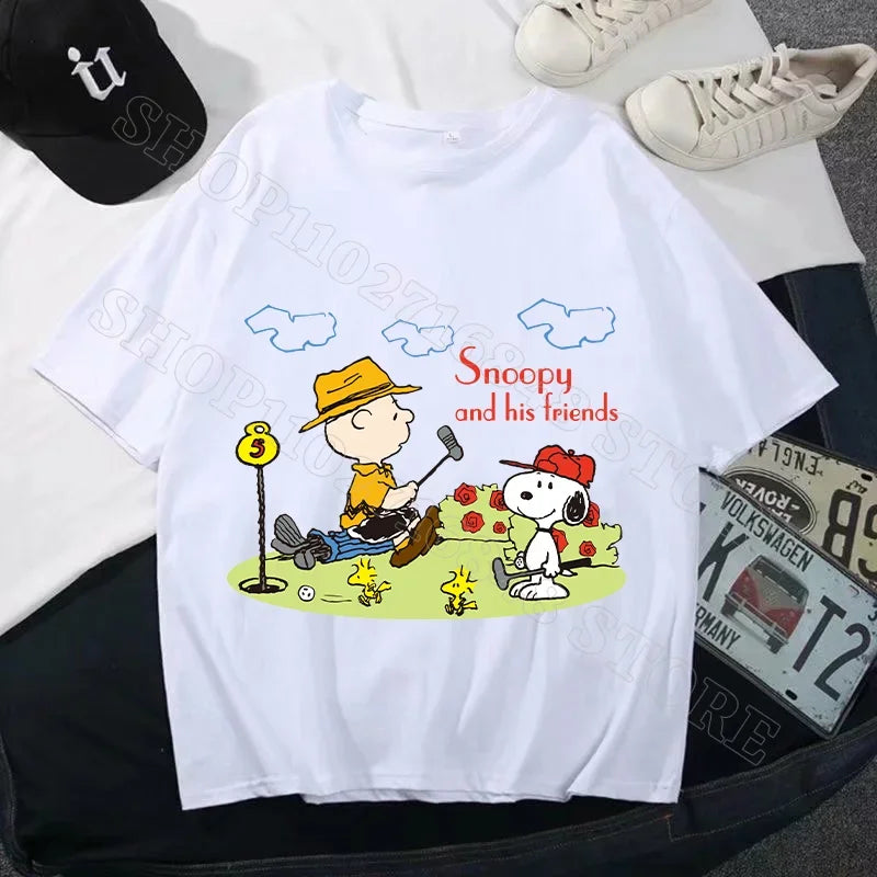 Snoopys Men Women Summer Clothes Adult Cotton Shirts Cartoon Anime Graphic Print Tops Cool Comfortable Shirt Birthday Party Gift