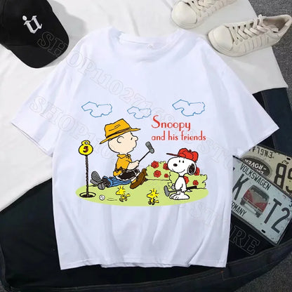 Snoopys Men Women Summer Clothes Adult Cotton Shirts Cartoon Anime Graphic Print Tops Cool Comfortable Shirt Birthday Party Gift