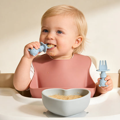 4pcs Silicone Spoon & Fork Set Long & Short Handles for Different Feeding Needs Baby Self-feeding Training Baby Birthday Gift