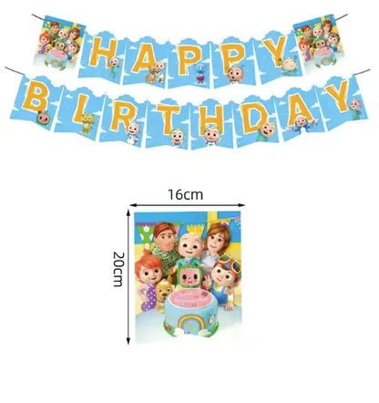 Cocomelon Balloon JJ Melon Watermelon Toy Happy Birthday Banner Party Decoration Backdrop Cake Topper JOJO Disposable Tableware