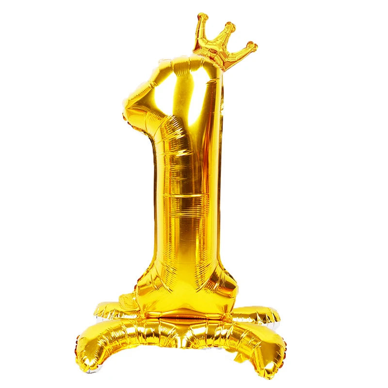 32 Inch Gold Number Stand Foil Balloons with Crown Digital Figures Globos 0-9 Birthday Party Wedding Decoration Kids Baby Shower