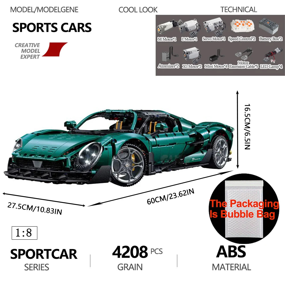 1:8 Scale Model Supercar Vehicle Building Blocks Technical Bricks Car High-tech Set Desk Decoration Assembly Kids Toy for Gift