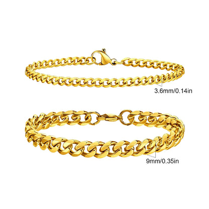 2pcs Men's Chain Bracelets, Stainless Steel Silver Gold Black Color