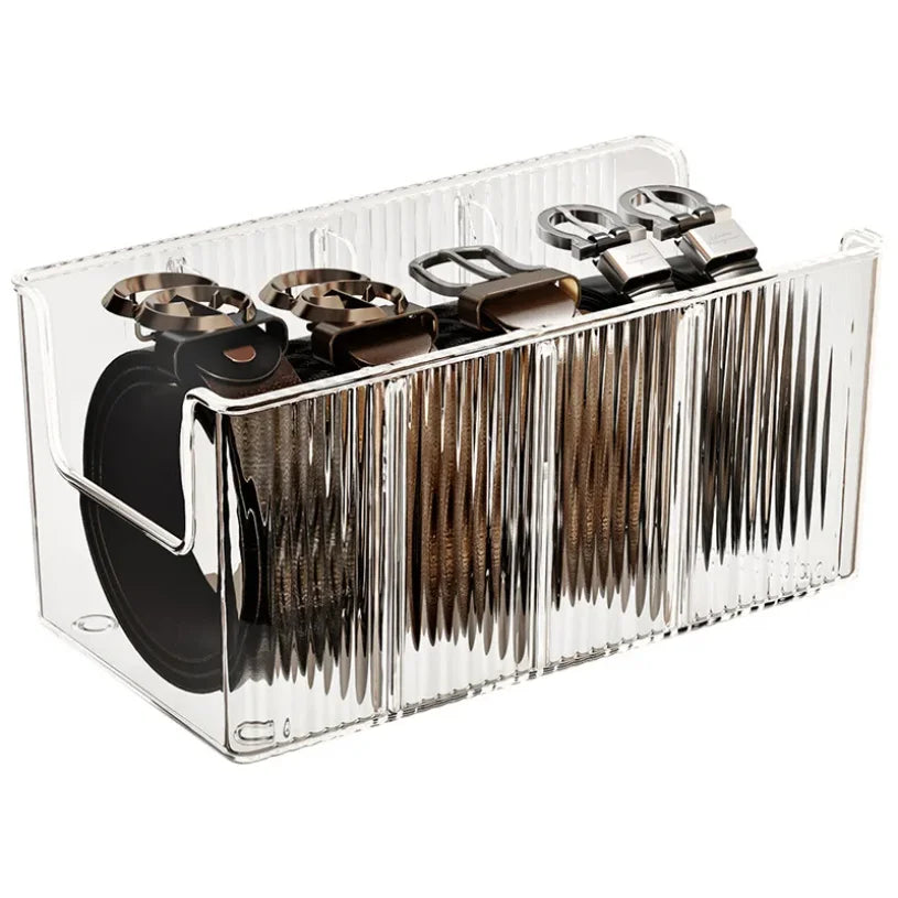 Belt Organizer Box 5 Grids Belt Storage Rack for Closet and Drawer Save Space Tie and Belt Plastic Display Case for Men Women