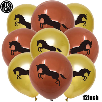 10pcs Horse Balloons Set Party Decor Confetti Sequin Balloons Foil Latex Party Balloons Kid Aldult Cowboy Cowgirl Birthday Party
