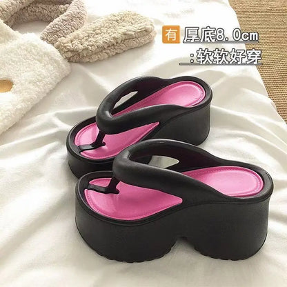Women's Clip Toe Wedge Flip Flops 2026 Summer Chunky Platform Beach Sandals Woman Thick Sole High Heeled Eva Slippers Slides