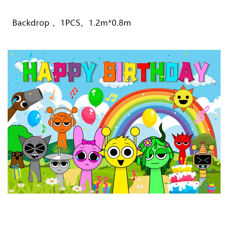 Sprunki Birthday Party Decoration Incredibox Latex Aluminum Foil Balloon For Kids Event Supplies Banner Disposable Tableware