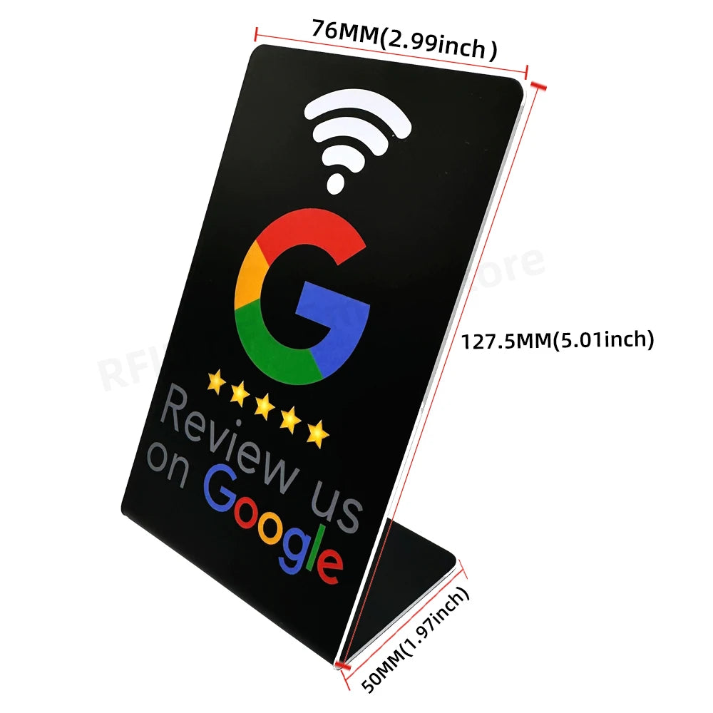 nfc tag 13.56Mhz Programmable Google Review Card NFC station table NFC Google Reviews display bending card standing bracket