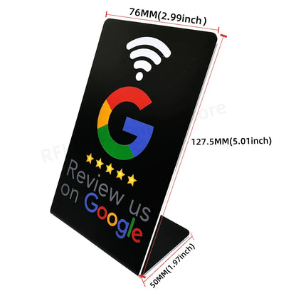 nfc tag 13.56Mhz Programmable Google Review Card NFC station table NFC Google Reviews display bending card standing bracket
