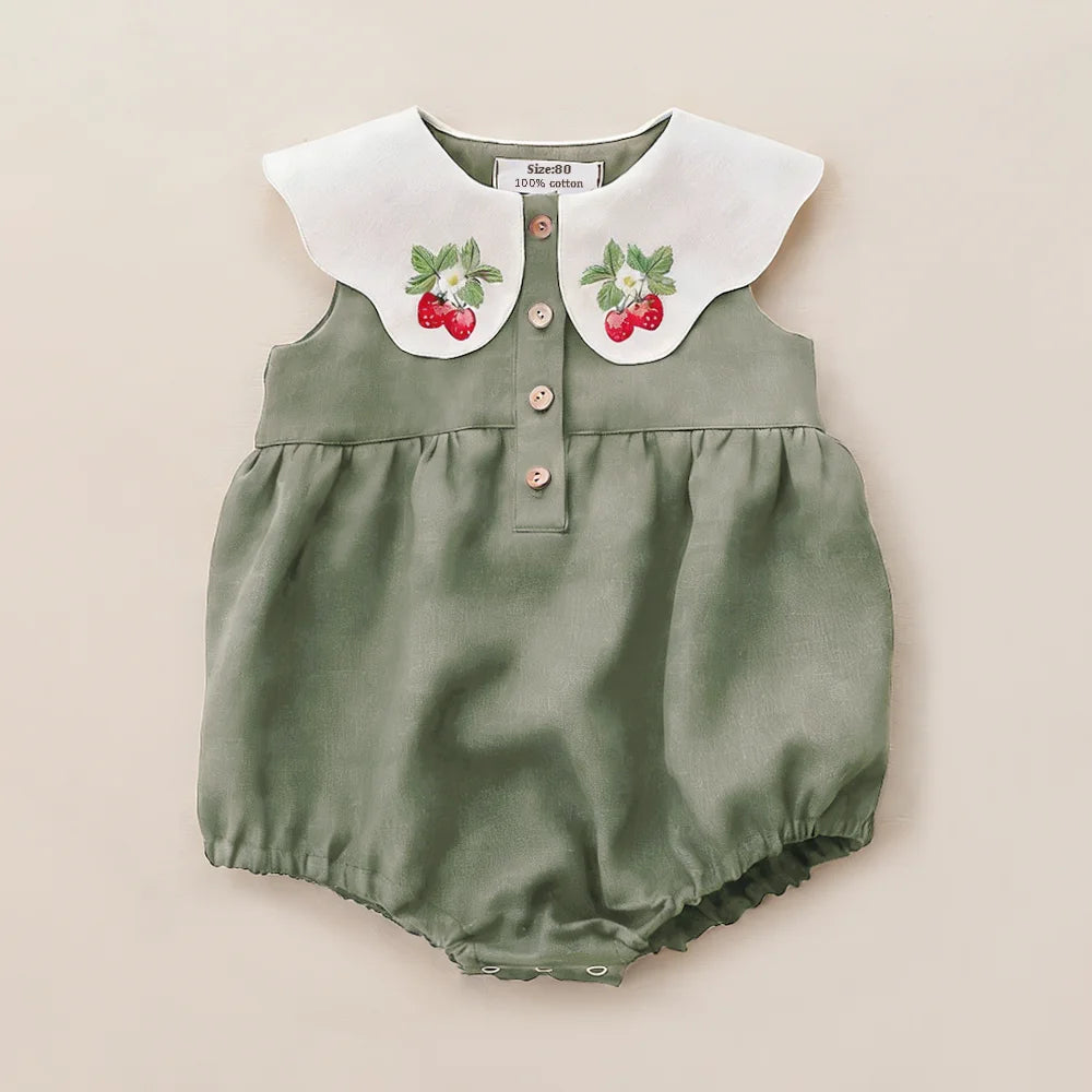 0-2Y Baby Girls Clothes Cotton Linen Sleeveless Infant Girl Rompers Embroidered Summer Birthday Party Photo Shoot Baby Outfit