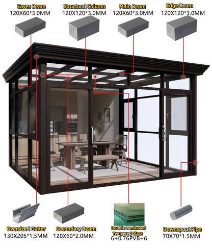 Modern Windproof Aluminum Sunroom Full Thermally Insulated Glass Outdoor Garden Room Weatherproof Greenhouse Cabin