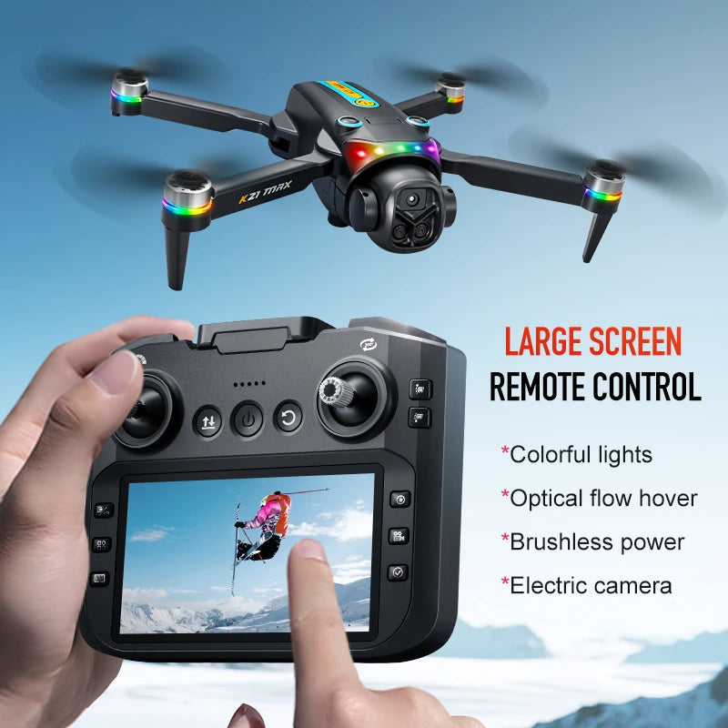 ZNLYRION K21MAX Foldable Brushless Drone With Screen Remote EIS Dual Electric Camera Optical Flow Hover Colorful LED Light RC Quadcopter