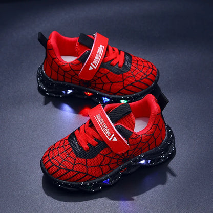 Mgo Children's Boys' Shoes, Light-Up Shoes, Lightweight Shoes, 2024 Spring and Autumn New Flashing Shoes, Fashionable Spider Web Trendy Shoes, Boys' Children's Sports Shoes, Mesh Spring Shoes Suitable for 1-3 Years Old, Child