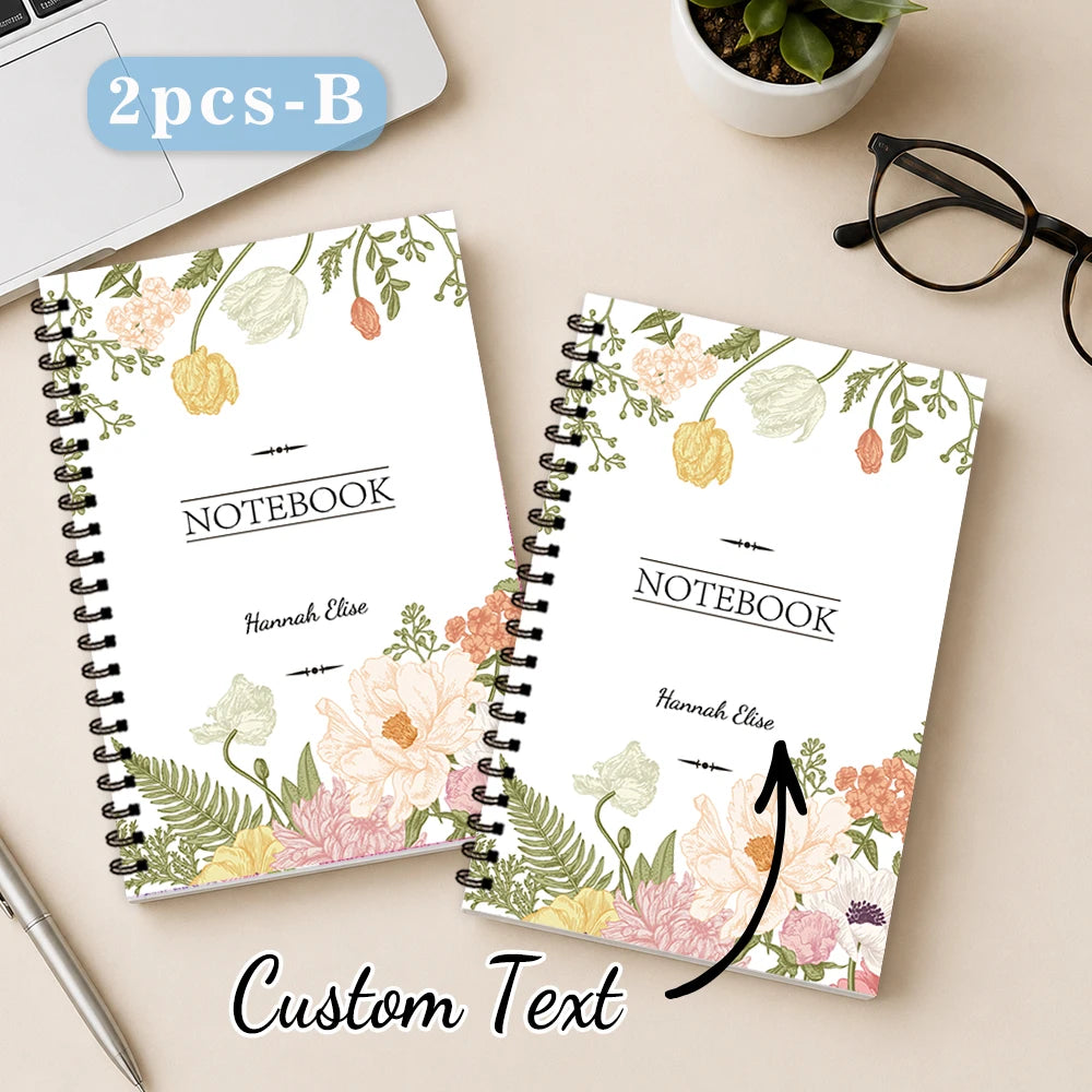 1pc/2pcs, custom floral notebook, DIY text, 50 sheets, suitable for travel and journaling, notebook/diary/spiral notebook.