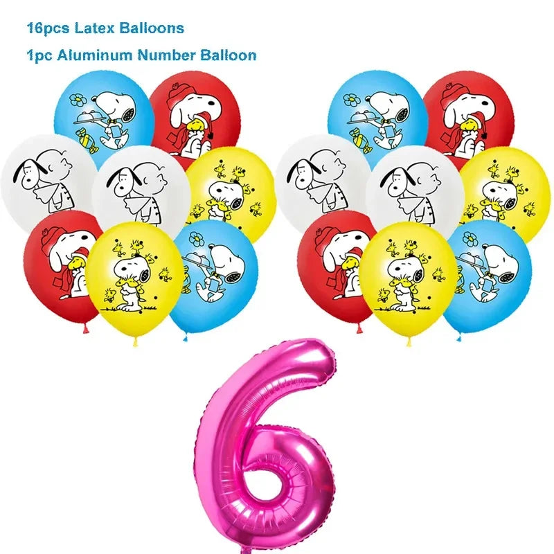 Happy Birthday Party Decorations Dog Banner Flag Foil Latex Balloons White Anime Supplies Baby Boy Girl Kids Cute Toy Gifts