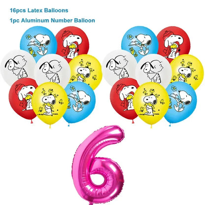 Happy Birthday Party Decorations Dog Banner Flag Foil Latex Balloons White Anime Supplies Baby Boy Girl Kids Cute Toy Gifts