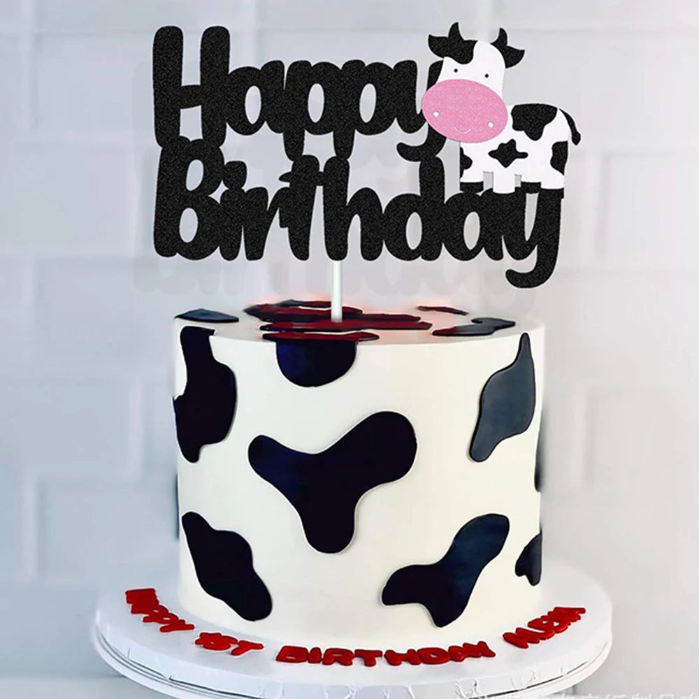 Cow Happy Birthday Cake Decoration Cow Cake Topper for Farm Cow Birthday Party Decoration Supplies
