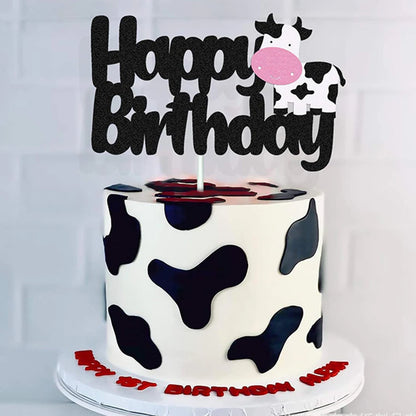Cow Happy Birthday Cake Decoration Cow Cake Topper for Farm Cow Birthday Party Decoration Supplies