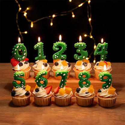 New Green Dinosaur Candle Point Pencil Candles Combination Set 0-9 Number Birthday Candles Party Anniversary Cake Decoration