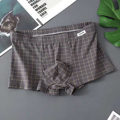 Men's Underwear Breathable Loose Mid Waist Sexy Plaid Homewear Panties Cotton Comfortable Boxer Shorts Elastic Mens Underpants