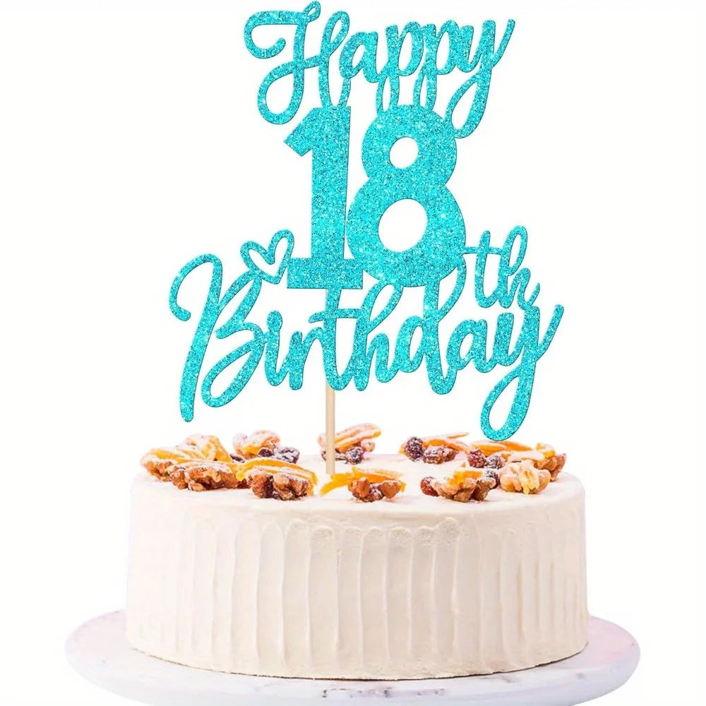 1 PCS Happy 18th Birthday Cake Topper Glitter Cheers to 18 Years Birthday Cake Pick Eighteen Hello 18 Fabulous Cake Decorations